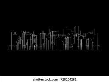 outline cityscape structure. abstract buildings shapes, vector skyline illustration