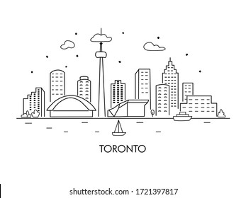 Outline cityscape.  Toronto city wide horizontal panorama. Vector illustration. 