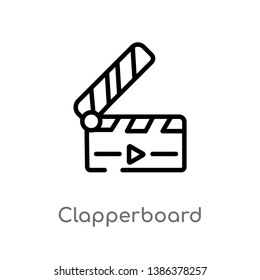 outline clapperboard vector icon. isolated black simple line element illustration from electronic stuff fill concept. editable vector stroke clapperboard icon on white background