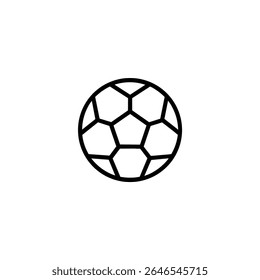 An outline of a classic soccer ball with the iconic pentagon and hexagon panel pattern. Minimalist vector for sports.