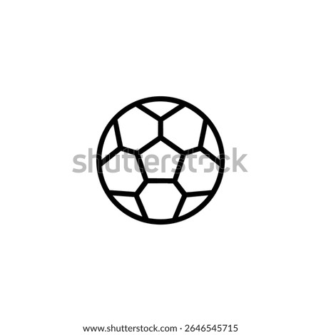 An outline of a classic soccer ball with the iconic pentagon and hexagon panel pattern. Minimalist vector for sports.