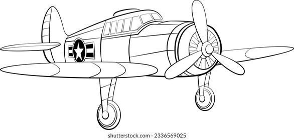 Outline of a classic vintage aircraft isolated on a white background