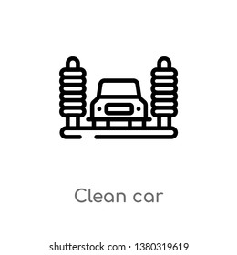 outline clean car vector icon. isolated black simple line element illustration from cleaning concept. editable vector stroke clean car icon on white background