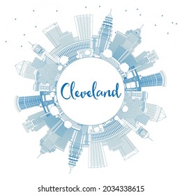 Outline Cleveland Ohio City Skyline with Blue Buildings and Copy Space. Vector Illustration. Cleveland USA Cityscape with Landmarks. Business Travel and Tourism Concept with Modern Architecture.