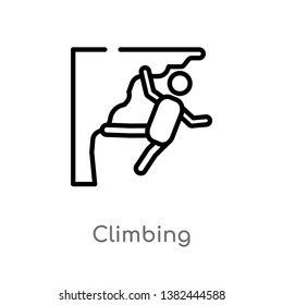 outline climbing vector icon. isolated black simple line element illustration from free time concept. editable vector stroke climbing icon on white background