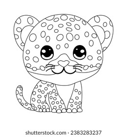 outline clipart with cute cheetah for Color book 