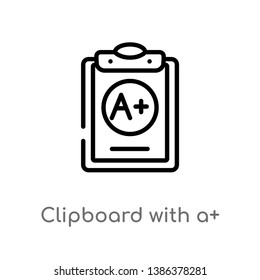 outline clipboard with a+ vector icon. isolated black simple line element illustration from education concept. editable vector stroke clipboard with a+ icon on white background