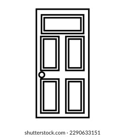 Outline closed and opened doors. Front view door vector.3d rendering computer generated of a door isolated in white background.