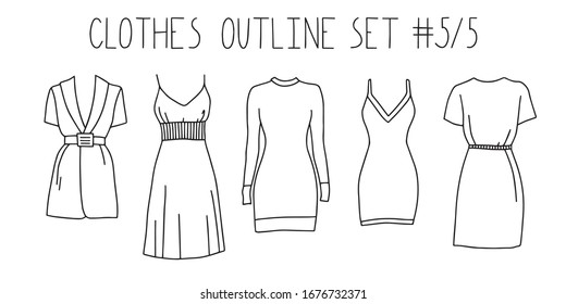 Outline clothes doodle set. Dresses
