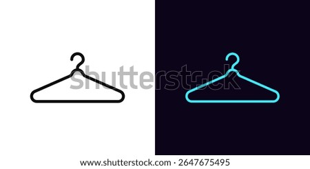 Outline clothes hanger icon, with editable stroke. Cloth hanger with hook, wardrobe icon. Fitting room in shop, coat hanger, clothes rack, fashion house, dressing room, cloakroom closet. Vector icon