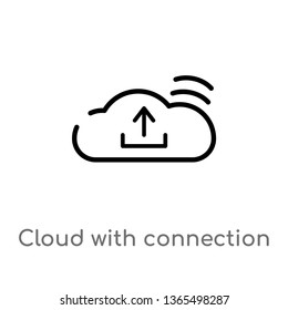 outline cloud with connection vector icon. isolated black simple line element illustration from user interface concept. editable vector stroke cloud with connection icon on white background