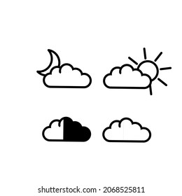 Outline cloud Crescent moon sun icon isolated on white background.thin line cloud Crescent moon sun flat icon