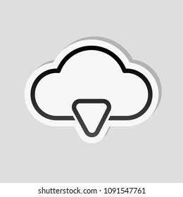 outline cloud download simple icon. linear symbol with thin outline. Sticker style with white border and simple shadow on gray background
