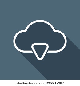 outline cloud download simple icon. linear symbol with thin outline. White flat icon with long shadow on background