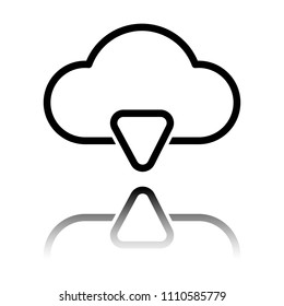 outline cloud download simple icon. linear symbol with thin outline. Black icon with mirror reflection on white background