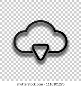 outline cloud download simple icon. linear symbol with thin outline. Black glass icon with soft shadow on transparent background