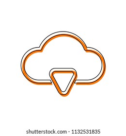 outline cloud download simple icon. linear symbol with thin outline. Isolated icon consisting of black thin contour and orange moved filling on different layers. White background