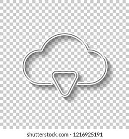 outline cloud download simple icon. linear symbol with thin outline. White outline sign with shadow on transparent background