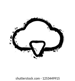outline cloud download simple icon. linear symbol with thin outline. Black ink with splashes on white background