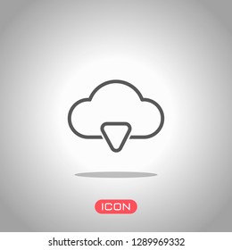 outline cloud download simple icon. linear symbol with thin outline. Icon under spotlight. Gray background