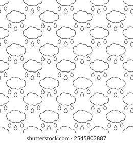 Outline Cloud and Drops Seamless pattern. Contour drawing Rainy weather Backdrop or wallpaper idea