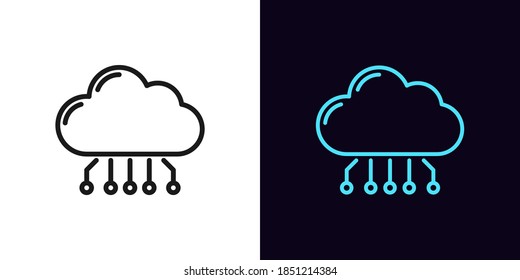 Outline Cloud Hosting Icon. Linear Cloud Service Sign With Editable Stroke, Online Datacenter. SaaS Solution, Computing Center, Data Exchange Platform. Vector Icon, Sign, Symbol For UI And Animation