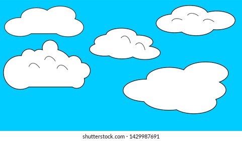 Outline cloud icon. Abstract cloudy symbols on sky blue background for web, cloud services. Weather sign