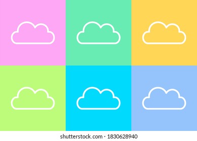 Icono de nube de esquema con símbolo vectorial de ilustración de patrón de fondo colorido. icono meteorológico para sitio web o aplicación móvil