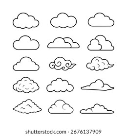 Conjunto de iconos de la nube de esquema para el Clima, el cielo y el diseño de pronóstico