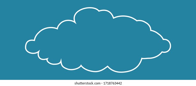 Outline cloud isolated on blue background. White thin line cloud for web site, logo design and icon template. Creative modern concept. Cloud vector illustration