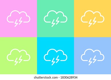 Símbolo del vector de ilustración del icono del tornillo de alumbrado de nube de contorno con fondo colorido. icono meteorológico para sitio web o aplicación móvil