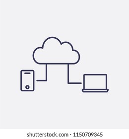 Outline cloud network connection icon illustration,vector technology sign symbol