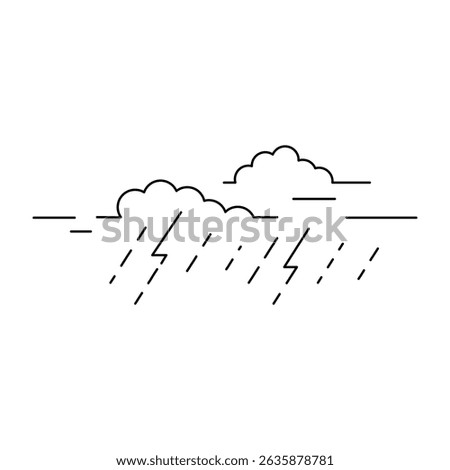 Outline cloud with rain and lightning. Thunderstorm icon. Vector illustration