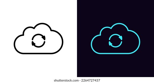 Outline cloud sync icon, with editable stroke. Cloud frame with update arrows sign, data upgrade pictogram. Update service, online refresh and reload cloud data center. Vector icon for Animation