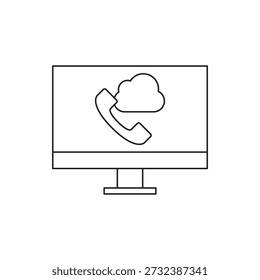 Outline cloud voip communication icon on screen