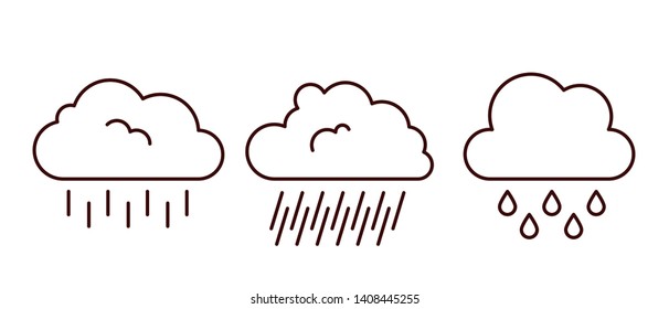 Outline clouds icon set. Weather sign with cloud and rain drops