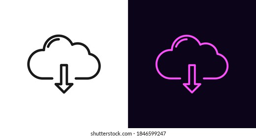 Outline cloudy download icon. Linear cloud storage sign, isolated network storage with editable stroke. Cloud downloading data platform. Vector icon, sign, symbol for Interface and Motion graphic