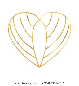 Outline Clover leaf heart icon. Three leaves logo. Luxury gold floral symbol. St Patrick Day decoration for greeting card. Irish tradition motif, ornament element. Vector illustration EPS 10.