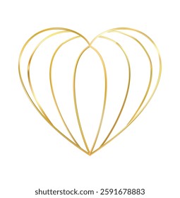 Outline Clover leaf heart icon. Three leaves logo. Luxury gold floral symbol. St Patrick Day decoration for greeting card. Irish tradition motif, ornament element. Vector illustration EPS 10.