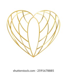 Outline Clover leaf heart icon. Three leaves logo. Luxury gold floral symbol. St Patrick Day decoration for greeting card. Irish tradition motif, ornament element. Vector illustration EPS 10.