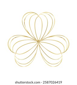 Outline Clover leaf icon. Three leaves logo. Luxury gold floral symbol. St Patrick Day decoration for greeting card. Irish tradition motif, ornament element. Vector illustration EPS 10.