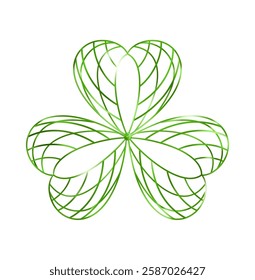 Outline Clover leaf icon. Three leaves logo. Luxury Green floral symbol. St Patrick Day decoration for greeting card. Irish tradition motif, ornament element. Vector illustration EPS 10.