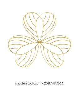 Outline Clover leaf icon. Three leaves logo. Luxury gold floral symbol. St Patrick Day decoration for greeting card. Irish tradition motif, ornament element. Vector illustration EPS 10.