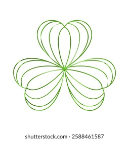 Outline Clover leaf icon. Three leaves logo. Luxury Green floral symbol. St Patrick Day decoration for greeting card. Irish tradition motif, ornament element. Vector illustration EPS 10.