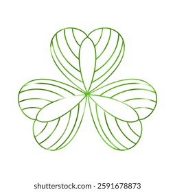 Outline Clover leaf icon. Three leaves logo. Luxury Green floral symbol. St Patrick Day decoration for greeting card. Irish tradition motif, ornament element. Vector illustration EPS 10.