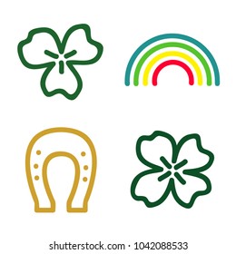 Outline clover, rainbow and horseshoe - vector illustration