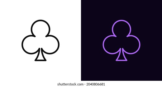 Outline club suit icon, with editable stroke. Linear clubs sign, card suit silhouette and pictogram. Poker playroom, card game and trick, poker tournament. Vector icon, sign, symbol for UI, Animation