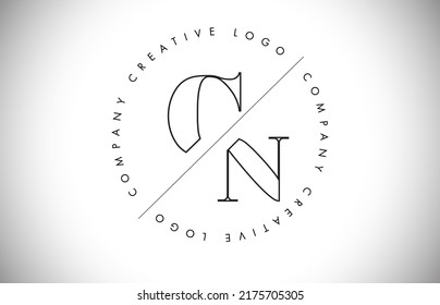 Outline CN c n Letter Logo with Cut and Intersected Design. Round Frame Vector Illustration.