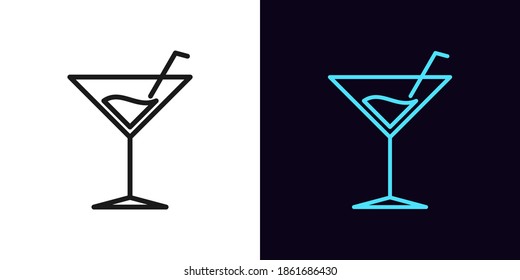 Outline cocktail drink icon. Linear martini sign with editable stroke, cocktail party. Alcohol drinks menu, fresh liquor, tropical bar. Vector icon, sign, symbol for UI and Animation