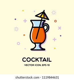 Outline cocktail icon for covers, placards, posters, flyers and banner designs. Eps10 vector template. Simple logotype icon. Summer badges, symbol and labels. Vector illustration